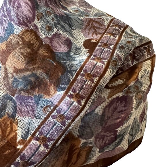 Floral Sheer Square Scarf Brown Purple Lightweight Polyester Vintage Design - Picture 4 of 9